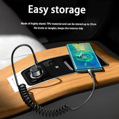 كابل USB Type C 66W Car 5A للشحن السريع من النوع C إلى النوع C كابل تلسكوبي زنبركي لهاتف iPhone 15 Samsung Huawei Xiaomi Redmi OnePlus