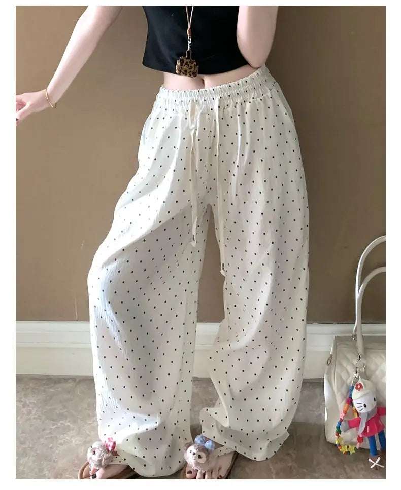 Korean Sle Polka Dot Straight Leg Casual Pants Women's High Waist Loose Slimming Summer Wide Leg Home Pants