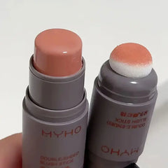 Double head sponge monochrome powder blusher lip and cheek dual-use durable matte natural rouge powder blusher stick light natur