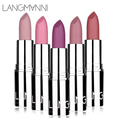 أحمر شفاه Langmani Silver Tube Matte Lipstick Non Staying Cup Makeup أحمر شفاه متوفر بـ 8 ألوان