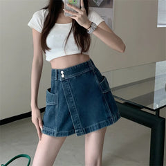 High Waist Slimming Denim  Skirt Summer 2023 Women's plus Size Faionable orts Asymmetrical Jeans Skirt