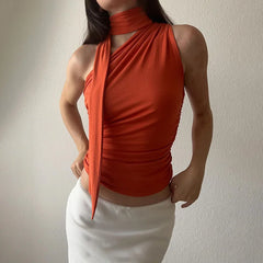 Backless Sexy Off Shoulder Halter Tank Tops Women Vintage Sleeveless Crop Top Y2K Clothes Club Female Casual Summer