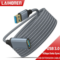 كابل نقل بيانات USB 3.0 ذكر إلى أنثى عالي السرعة من LAIHONEN مضفر من النايلون، مناسب لأجهزة الكمبيوتر والكاميرا والطابعات وكابل تمديد لأجهزة إكس بوكس