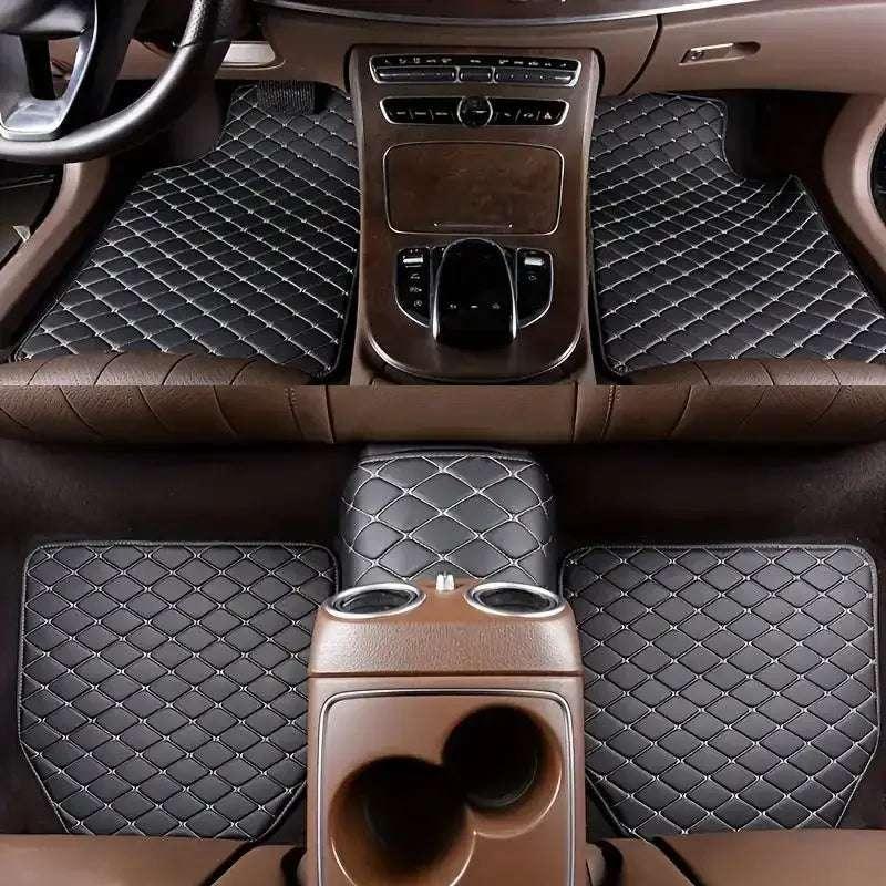 5-piece car floor mat set, dark gray with white diamond stitching and grid pattern