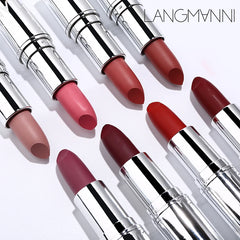 أحمر شفاه Langmani Silver Tube Matte Lipstick Non Staying Cup Makeup أحمر شفاه متوفر بـ 8 ألوان