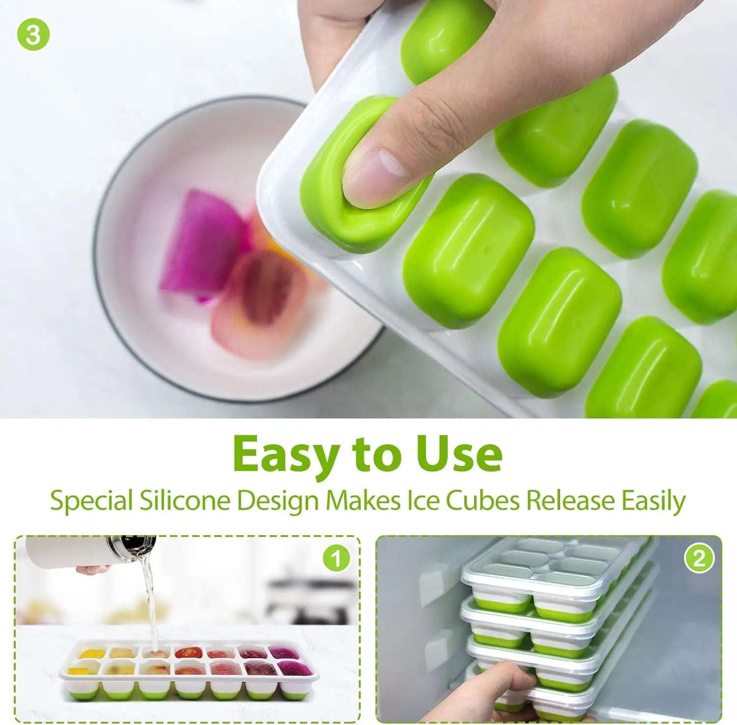 Ice Cube Tray Mold with Lid Silicone Square 14 Cube Easy Release Ice Cube Molds Summer Kitchen Bar DIY Iced Cocktail Freeze Tool
