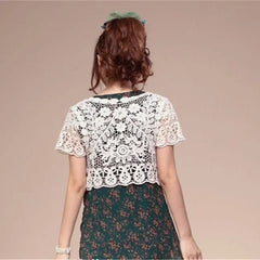 Hot Lace White/Black Bridal Summer Women Short Sleeve Shrug Bolero Wedding Jacket Elegant Cape