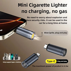 Type C Mini Lighter Blow-to-Ignite Auto Shut-Off for Air Travel Outdoor No Battery No Flame USB C Cigarette Lighter Adapter