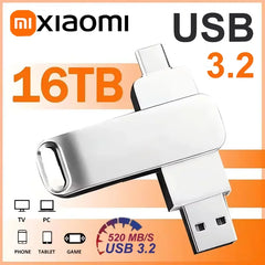 Xiaomi 16TB USB3.2 Flash Drive Metal High-Speed Pen Drive 8TB 4TB Waterproof Type-C USB Pen Drive For Computer Storage Devices