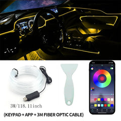 2/3M Car Interior RGB LED Light Strip Ambient Neon Invisible Light USB Fiber Optic Atmosphere Lamp support APP Control