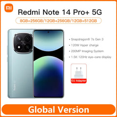Xiaomi Redmi Note 14 Pro+ Plus 5G Global Version Cell Phone 200MP AI Camera Snapdragon 7s Gen 3 120W HyperCharge 1.5K 120Hz IP68