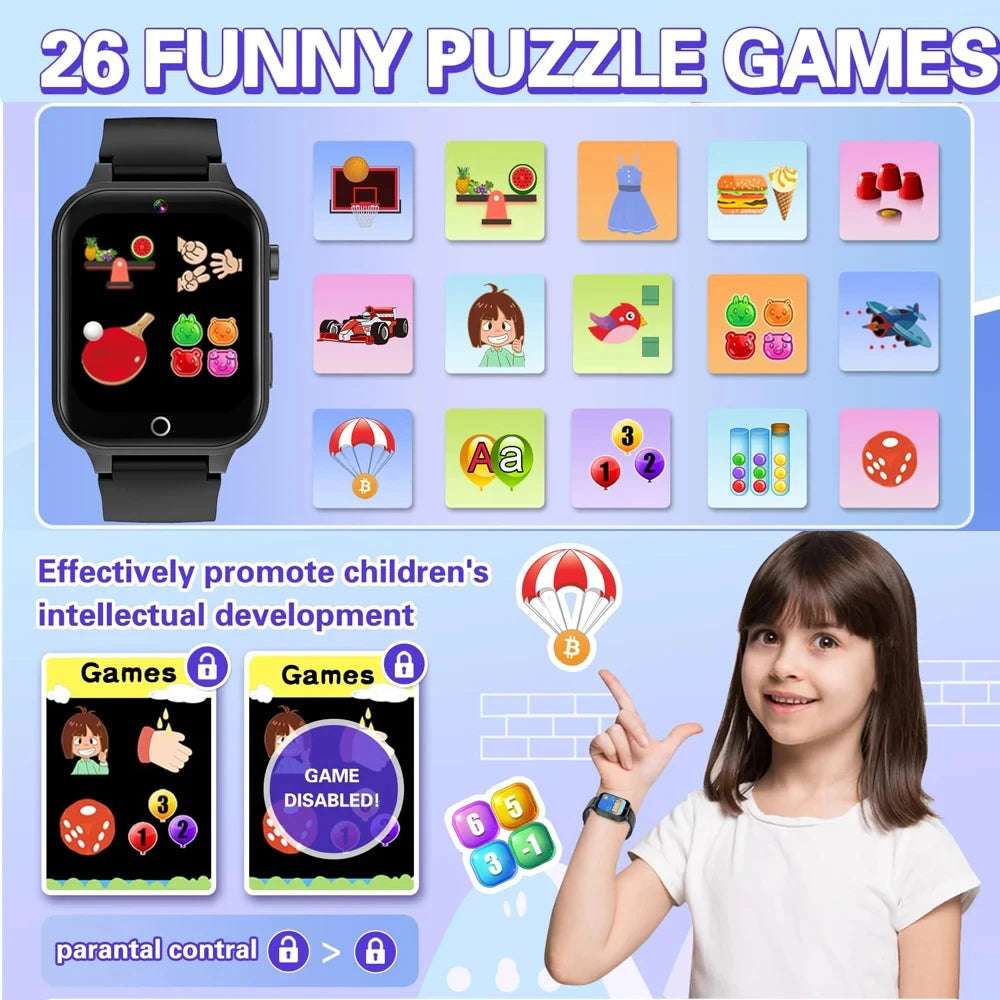 2024 New Kids Game Smart Watch Boys Girls Games Music Play Pedometer Time Display Video & Audio Recording Birthday Gift box NEW