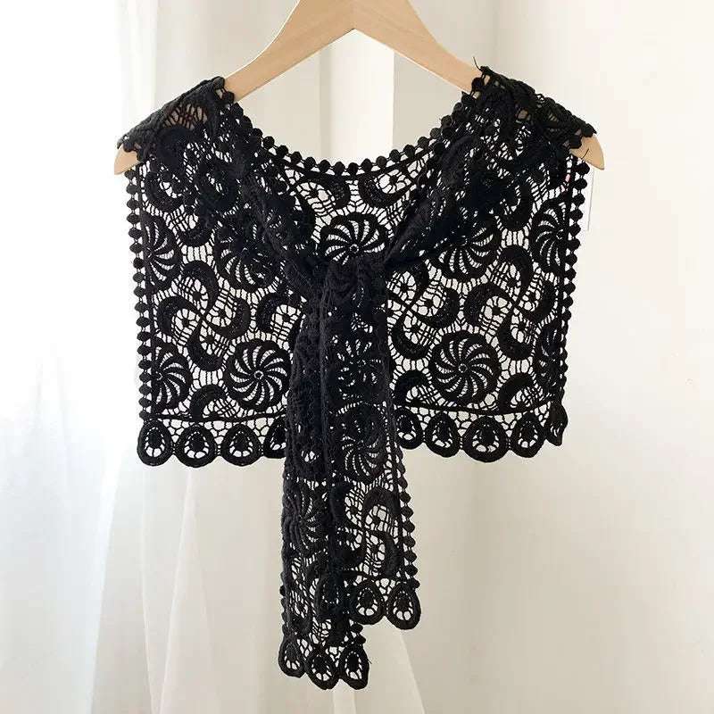 Women Shrugs Lace Hollow Out Female Summer Casual All-match Shawls Simple Scarf-collar Sleeveless Knitted Tops Korean Style Chic