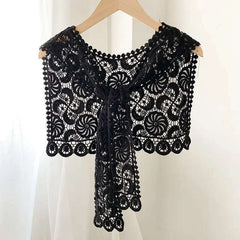 Women Shrugs Lace Hollow Out Female Summer Casual All-match Shawls Simple Scarf-collar Sleeveless Knitted Tops Korean Style Chic