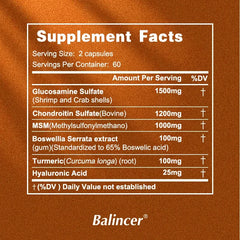 60/120 Glucosamine & Chondroitin & MSM 3-in-1 Capsules - Joint Health Support Supplement - Non-GMO, Vegetarian Capsules