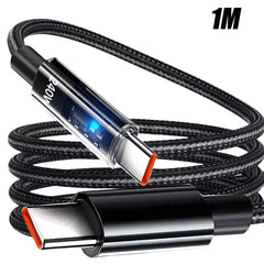 240W 10A Quick Charging USB C Cable Nylon Braided Transparent Type C High-speed Charger Wire for Samsung Huawei Mi Data Line