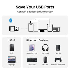 محول بلوتوث لأجهزة الكمبيوتر الشخصية، دونجل بلوتوث 5.3 بمنفذ USB، مستقبل بلوتوث 5.0 لمكبر الصوت والفأرة ولوحة المفاتيح، جهاز إرسال الموسيقى والصوت