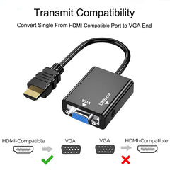 محول متوافق مع HDMI إلى VGA مع صوت HDTV ذكر إلى VGA أنثى محول منفذ HDTV إلى VGA مخرج 1080P HDTV صوت تلفزيون فيديو