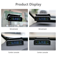 نظام مراقبة ضغط إطارات السيارة الذكية TPMS ساعة رقمية تعمل بالطاقة الشمسية شاشة LCD ضغط إطارات السيارة درجة الحرارة نظام إنذار السلامة