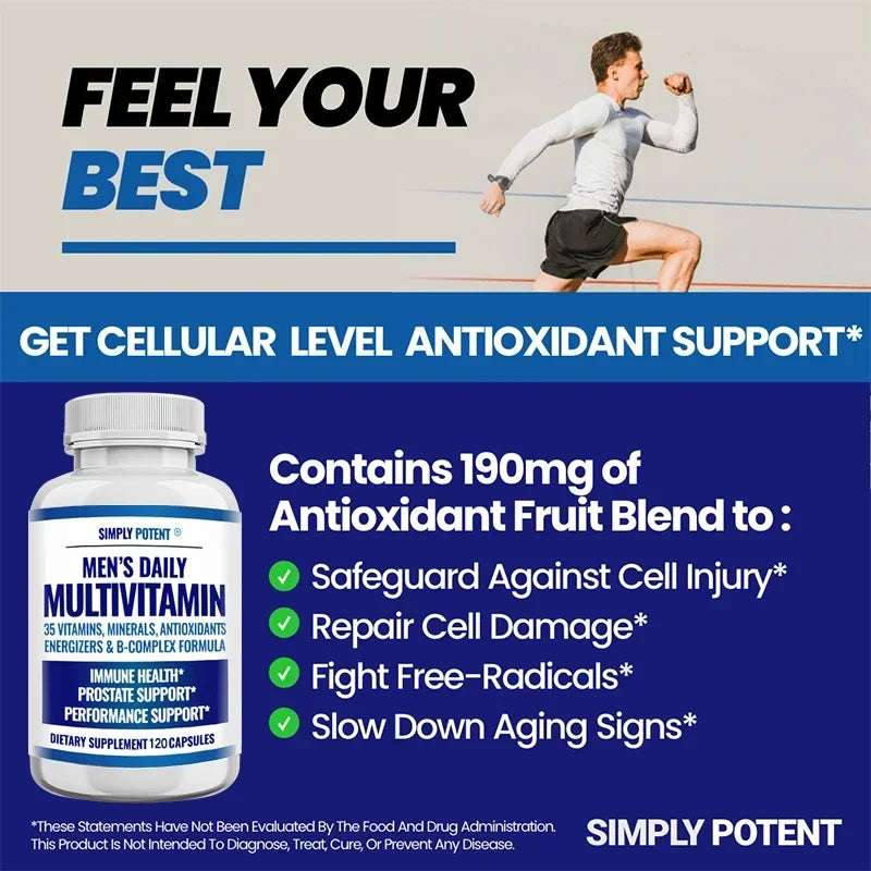 Daily Multivitamin for Men, for Prostate Energy Concentration Metabolism Immunity Vitamins: A C D E (B1 B2 B3 B5 B6 B7 B9 B12)
