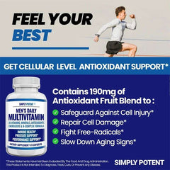 Daily Multivitamin for Men, for Prostate Energy Concentration Metabolism Immunity Vitamins: A C D E (B1 B2 B3 B5 B6 B7 B9 B12)
