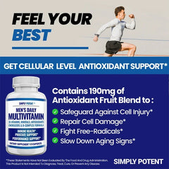 Daily Multivitamin for Men, for Prostate Energy Concentration Metabolism Immunity Vitamins: A C D E (B1 B2 B3 B5 B6 B7 B9 B12)
