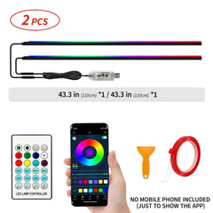 Car LED Ambient Light 64 Color Acrylic Strips 110cm Full Colors RGB Car Interior Hidden App Remote Control Atmosphere Lamp