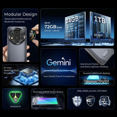 Oukitel WP200 Pro 5G Modular RuggedPhone Detachable Earphone-SmartWatch 72GB+1TB MTK8200 Smartphone 108MP camera