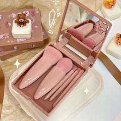 5Pcs Portable Makeup Brush Set With Mirror -  Foldable Travel Kit ，Mini Makeup Brush Set Travel Makeup Brush Set
