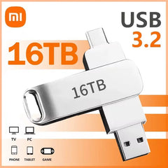 محرك أقراص فلاش USB 3.2 فائق السرعة من شاومي بسعة 16 تيرابايت، محرك أقراص USB 3.2 فائق السرعة لنقل المعادن، محرك أقراص USB مقاوم للماء من النوع C، محرك أقراص SSD USB