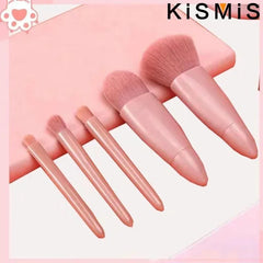 5Pcs Portable Makeup Brush Set with Mirror Box Eyeshadow Blush Brush Travel Cosmetic Brushes