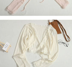 كارديجان دانتيل مفتوح من Sweet Lace للنساء، ملابس صيفية جديدة مع حزام، غطاء صغير، ملابس حماية من الشمس ومكيفات الهواء