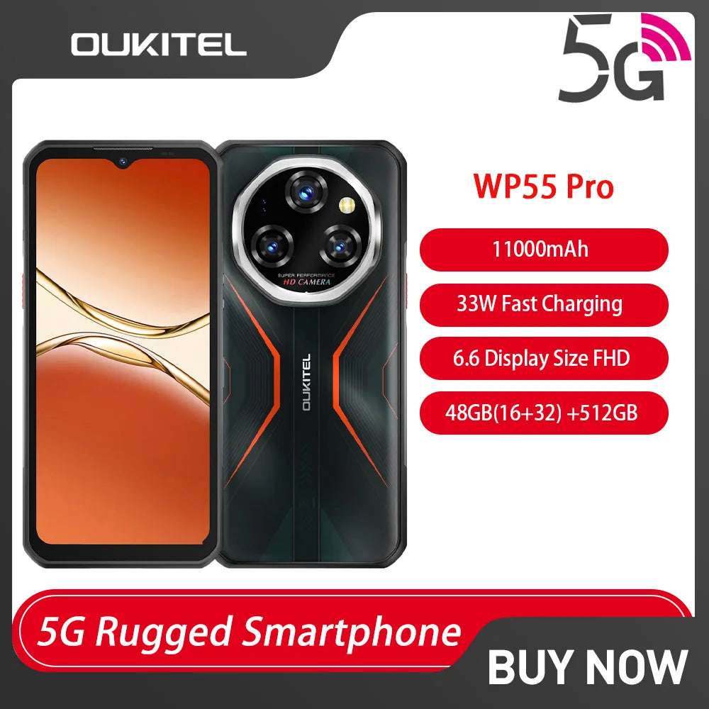 Oukitel WP55 Pro 5G Rugged Smartphone Android 15.0 New 6.6" Product Global Version 48GB(16+32) +512GB  108MP Cell Mobile Phone