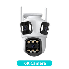 كاميرا IP خارجية ثلاثية العدسات PTZ بدقة 6K عالية الدقة وكاميرا أمان ثلاثية الشاشات مزودة بخاصية WiFi وتتبع تلقائي وكاميرا CCTV لاسلكية مزدوجة العدسات بدقة 4K iCsee