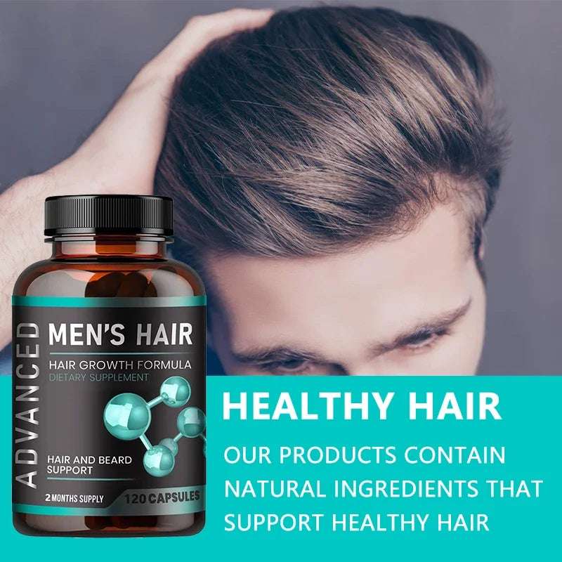 Hair Growth Vitamins for Men - Thick Hair and Beard - Helps with Thinning and Hair Loss, Natural Dietary Supplement