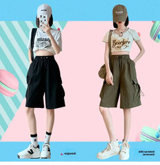 Sweet Cool Sle Women's Workwear orts Summer Thin American Qui Dry Casual Wide Leg Five-Quarter Loose Straight Cut Pants