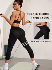 3 Pack Women's High Waisted Capri Super Soft Tummy Control No See Through Workout Yoga Running Athletic Push Up Gym Leggings