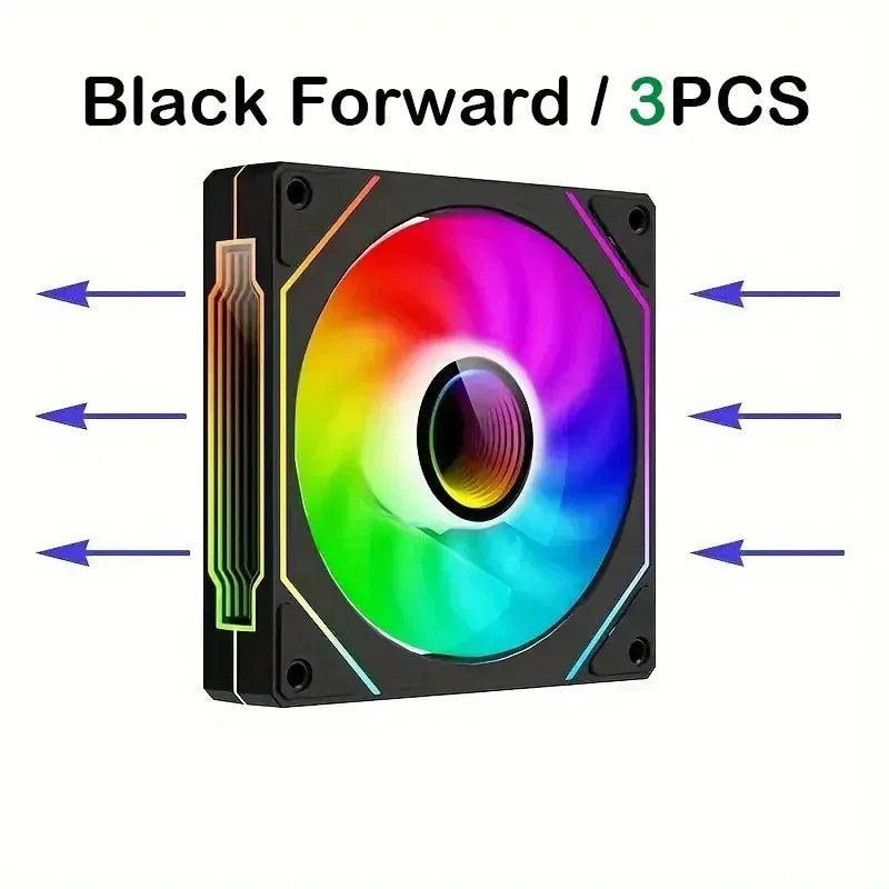 PC case cooling fan with black frame and ARGB RGB ring, 120mm
