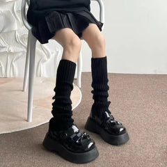 42/52/72cm Leg Warmers Lolita Socks Y2K Knitted Warm Foot Cover White Black Warmer Lady Autumn Winter Crochet Sock Boot Cuffs