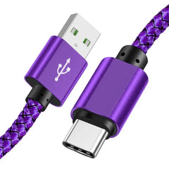 كابل بيانات نايلون شاحن سريع USB A إلى كابل شحن من النوع C لهاتف Huawei Samsung Android TypeC جهاز شحن 1 متر 2 متر 3 متر
