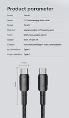 كابل Toocki 100 واط من النوع C إلى USB C بتقنية PD 3.0 للشحن السريع 4.0 من النوع C إلى النوع C لأجهزة iPhone 15 وMacbook وSamsung وXiaomi