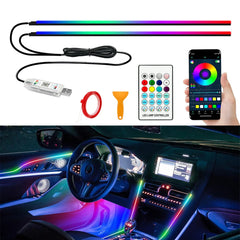 أضواء محيطية للسيارة 110 سم مع خاصية التحكم بالتطبيق، إضاءة محيطية LED RGB داخلية، إضاءة جو سيمفونية، شرائط أكريليك، ديكور لوحة القيادة، فتحة السقف