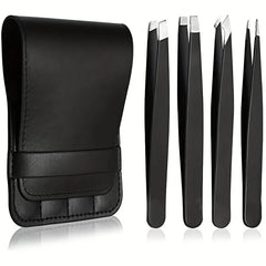 4Piece Stainless Steel Tweezer Set for Facial Hair Removal and Splinter Removal travel kit