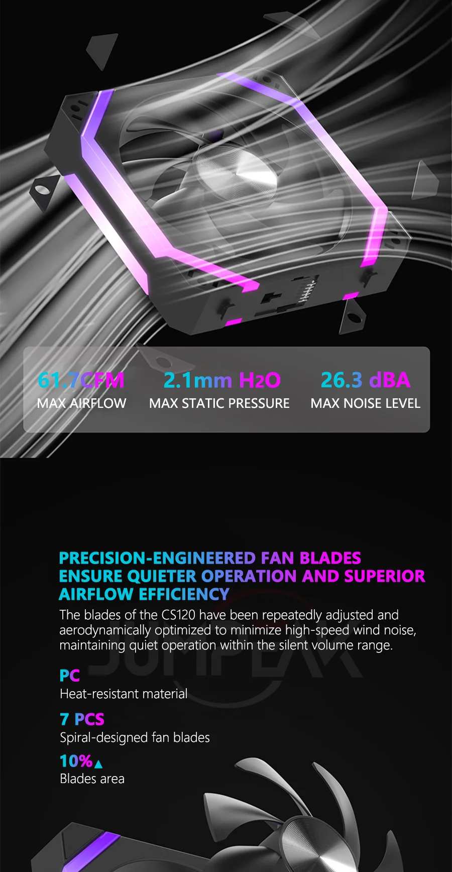 JUMPEAK CS120 ARGB Cooling Fan 360mm 240mm Modular Stackable Splicing PWM Silent 120mm RGB Fans For Gaming PC Case Water Cooler