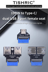 TISHRIC 19Pin To Type-C USB3.0 Converter Internal Header to USB 3.1/3.2 Type C Adapter  for PC Motherboard Connector Riser
