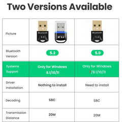 محول بلوتوث لأجهزة الكمبيوتر الشخصية، دونجل بلوتوث 5.3 بمنفذ USB، مستقبل بلوتوث 5.0 لمكبر الصوت والفأرة ولوحة المفاتيح، جهاز إرسال الموسيقى والصوت
