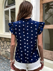 Fashion Chiffon Print Women's Shirt Casual Ruffle Short Sleeve Top Pink Chic Woman Blouse And Shirts Elegant Blouses Summer 2024