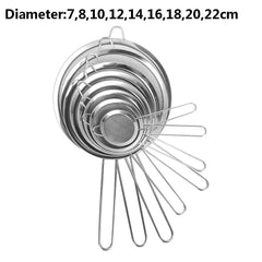 Flour Strainer Mesh With Handle Diameter7/8/10/12/14/16/18/20/22cm Stainless Steel Colander Tea Sifter Kitchen Sieve Filter Tool