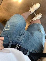 High Waist Wide Leg Jeans ort Pants Women's Spring Summer New Sle plus Size Hole Punching Slimming Denim  orts