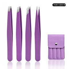 Eyebrow Tweezer 4Pcs Colorful Hair Beauty Fine Hairs Puller Stainless Steel Slanted Eye Brow Clips Removal Makeup Tools